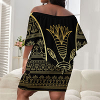Egypt The Lotus Off Shoulder Short Dress Gold Bloom Hieroglyphic Patterns