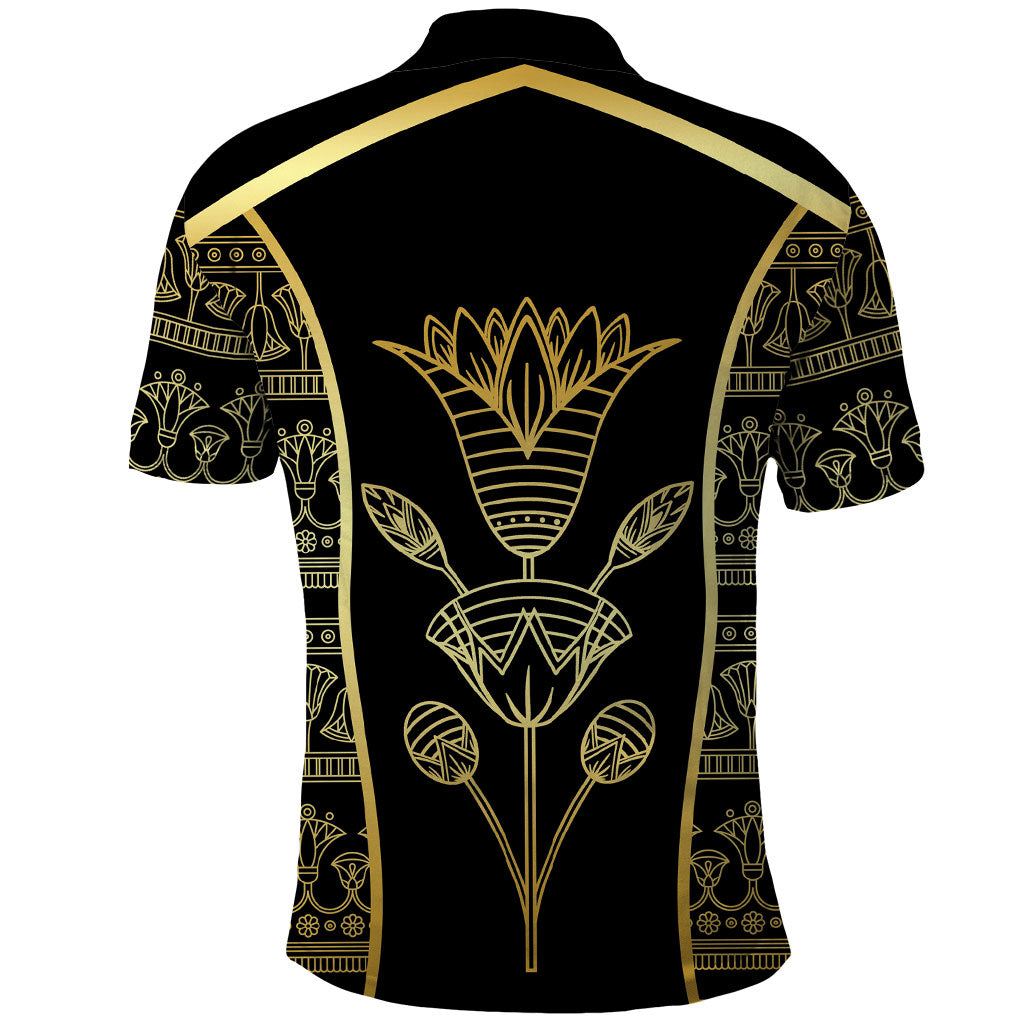 Egypt The Lotus Polo Shirt Gold Bloom Hieroglyphic Patterns
