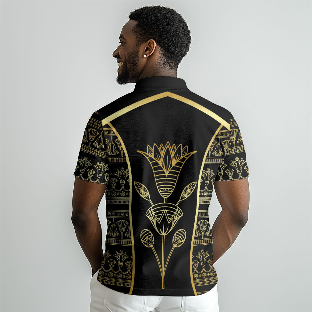 Egypt The Lotus Polo Shirt Gold Bloom Hieroglyphic Patterns DT05