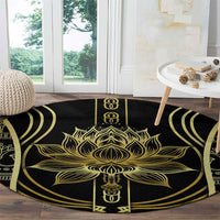 Egypt The Lotus Round Carpet Gold Bloom Hieroglyphic Patterns
