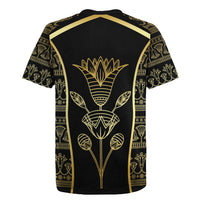 Egypt The Lotus Rugby Jersey Gold Bloom Hieroglyphic Patterns