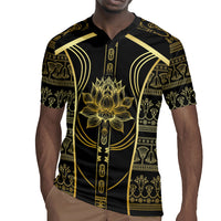 Egypt The Lotus Rugby Jersey Gold Bloom Hieroglyphic Patterns
