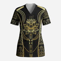 Egypt The Lotus Scrub Top Gold Bloom Hieroglyphic Patterns