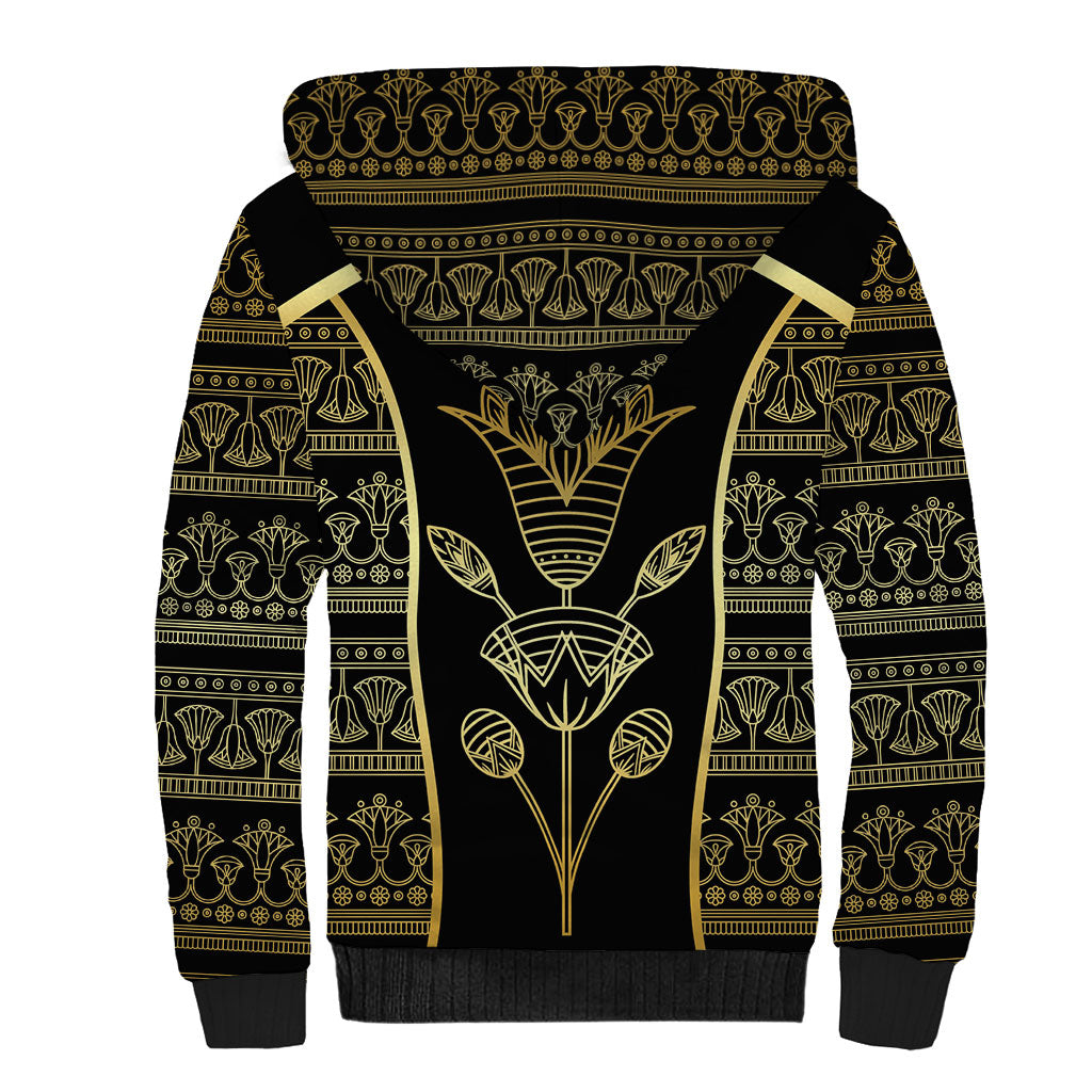 Egypt The Lotus Sherpa Hoodie Gold Bloom Hieroglyphic Patterns