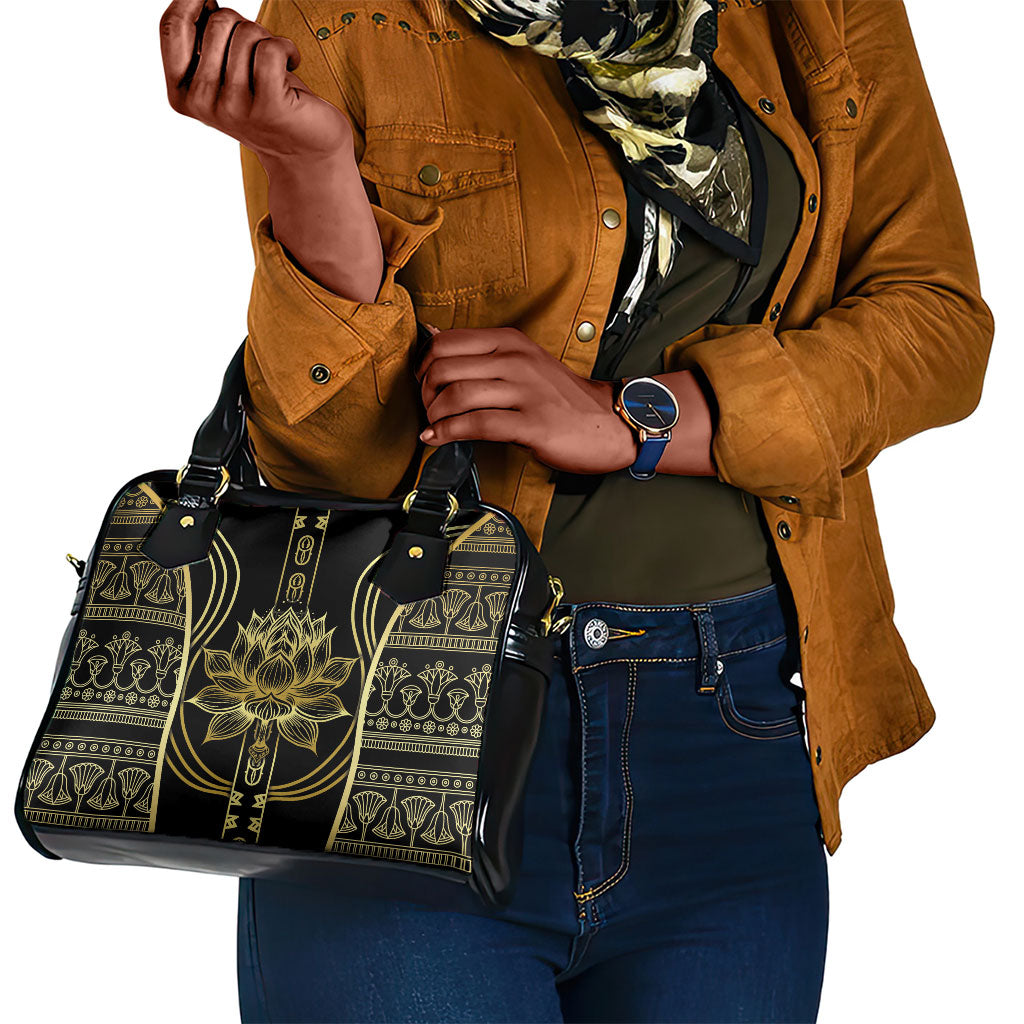 Egypt The Lotus Shoulder Handbag Gold Bloom Hieroglyphic Patterns