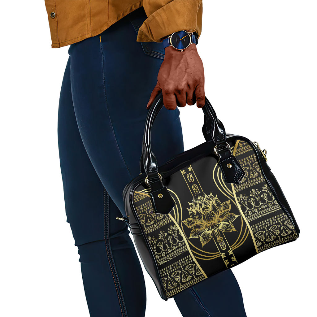 Egypt The Lotus Shoulder Handbag Gold Bloom Hieroglyphic Patterns