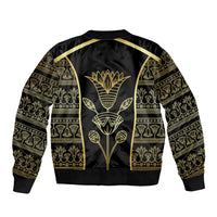 Egypt The Lotus Sleeve Zip Bomber Jacket Gold Bloom Hieroglyphic Patterns