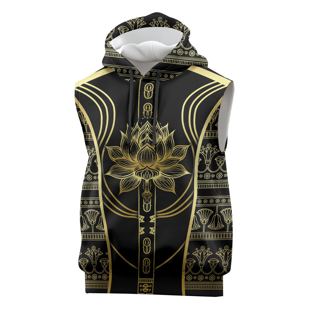 Egypt The Lotus Sleeveless Hoodie Gold Bloom Hieroglyphic Patterns