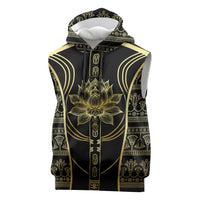 Egypt The Lotus Sleeveless Hoodie Gold Bloom Hieroglyphic Patterns