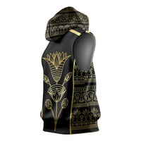Egypt The Lotus Sleeveless Hoodie Gold Bloom Hieroglyphic Patterns