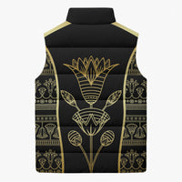 Egypt The Lotus Sleeveless Puffer Jacket Gold Bloom Hieroglyphic Patterns