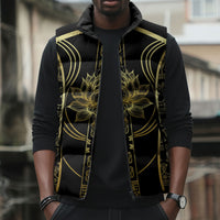 Egypt The Lotus Sleeveless Puffer Jacket Gold Bloom Hieroglyphic Patterns