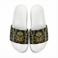 Egypt The Lotus Slide Sandals Gold Bloom Hieroglyphic Patterns