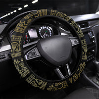 Egypt The Lotus Steering Wheel Cover Gold Bloom Hieroglyphic Patterns