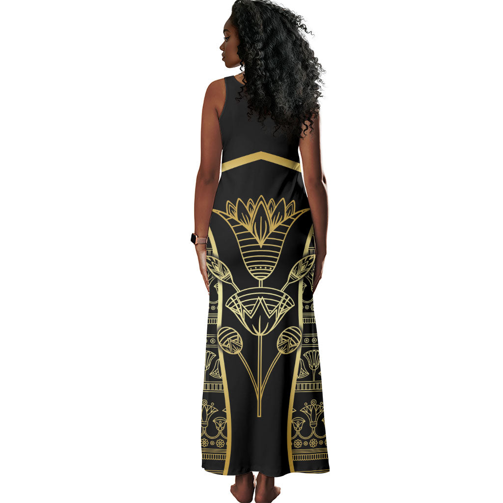 Egypt The Lotus Tank Maxi Dress Gold Bloom Hieroglyphic Patterns