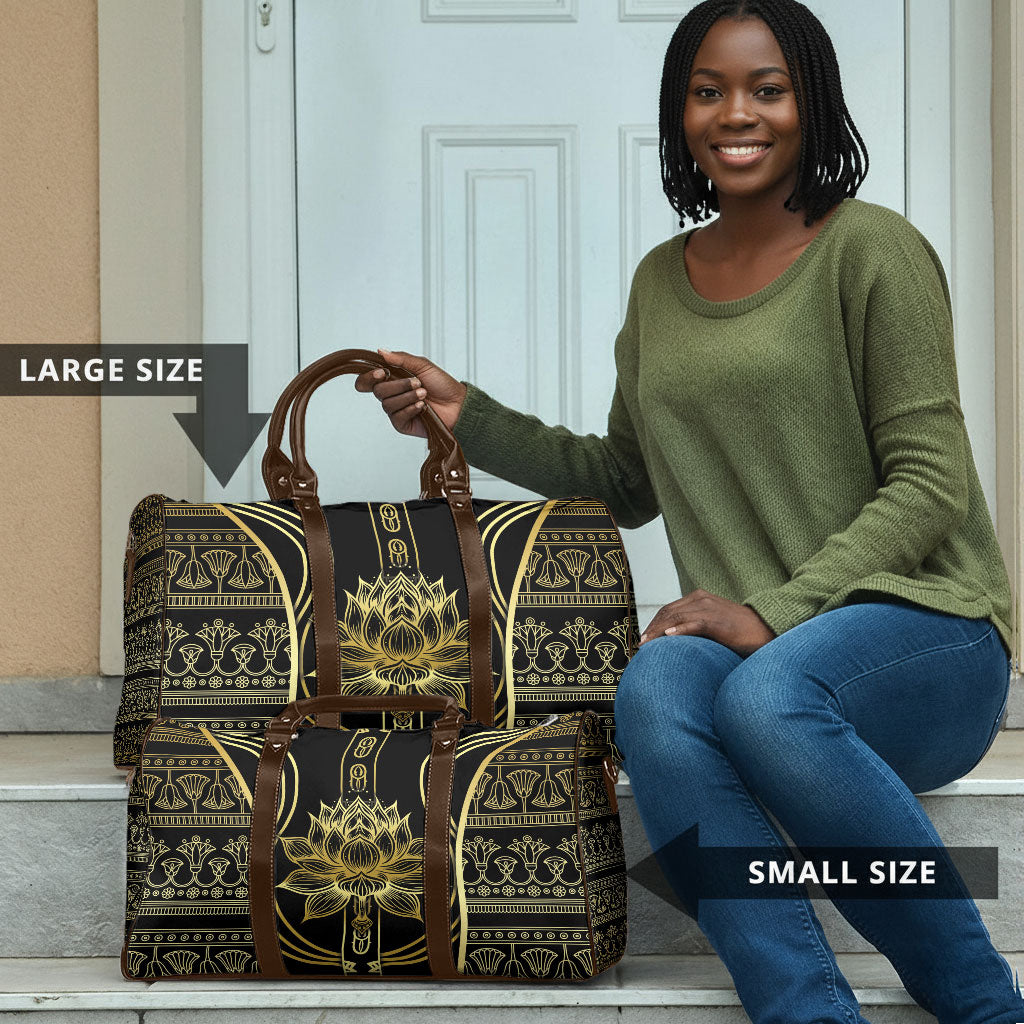 Egypt The Lotus Travel Bag Gold Bloom Hieroglyphic Patterns