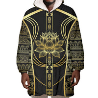 Egypt The Lotus Wearable Blanket Hoodie Gold Bloom Hieroglyphic Patterns