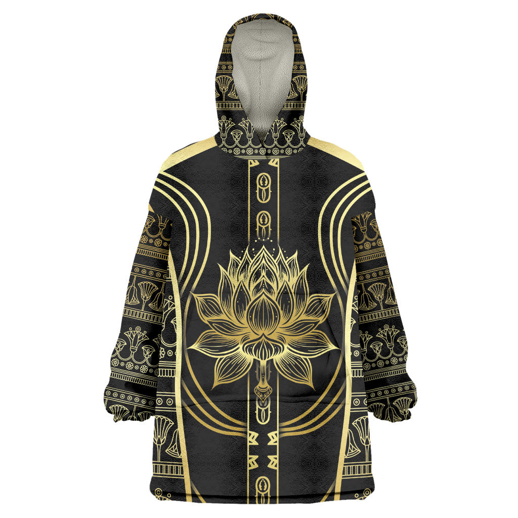Egypt The Lotus Wearable Blanket Hoodie Gold Bloom Hieroglyphic Patterns