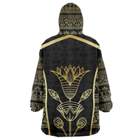 Egypt The Lotus Wearable Blanket Hoodie Gold Bloom Hieroglyphic Patterns