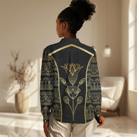 Egypt The Lotus Women Casual Shirt Gold Bloom Hieroglyphic Patterns