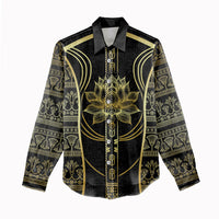 Egypt The Lotus Women Casual Shirt Gold Bloom Hieroglyphic Patterns
