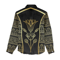 Egypt The Lotus Women Casual Shirt Gold Bloom Hieroglyphic Patterns