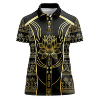 Egypt The Lotus Women Polo Shirt Gold Bloom Hieroglyphic Patterns