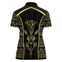 Egypt The Lotus Women Polo Shirt Gold Bloom Hieroglyphic Patterns