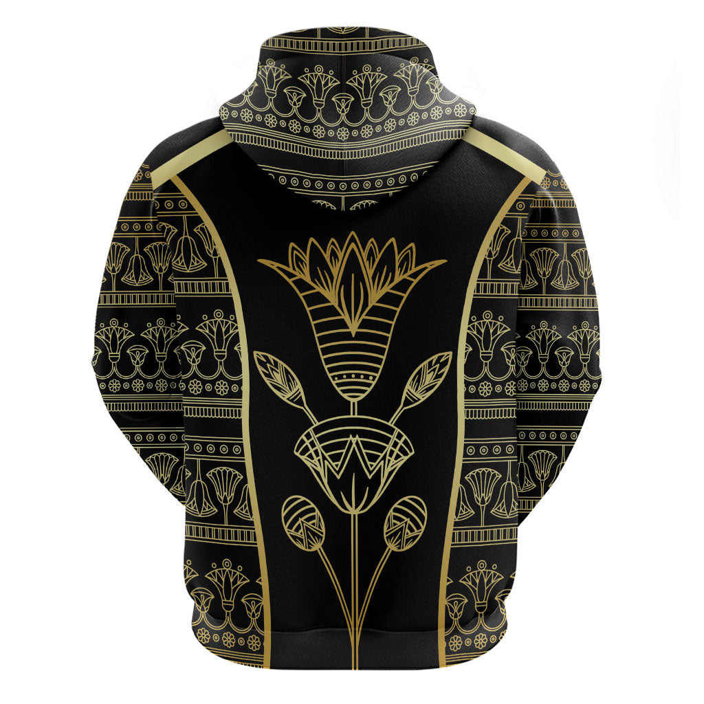 Egypt The Lotus Zip Hoodie Gold Bloom Hieroglyphic Patterns