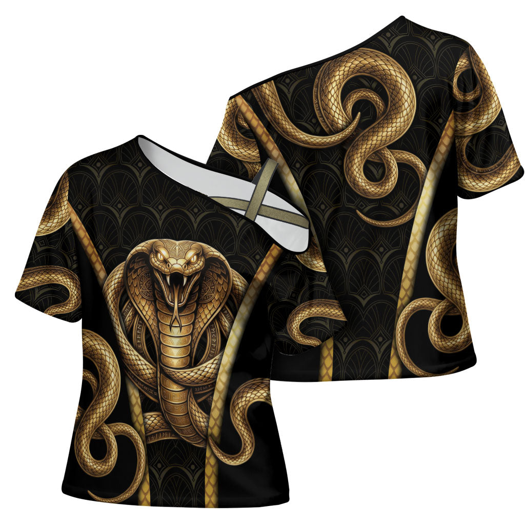 Egypt Uraeus Cross Shoulder Shirt Gold Cobra Luxury Style