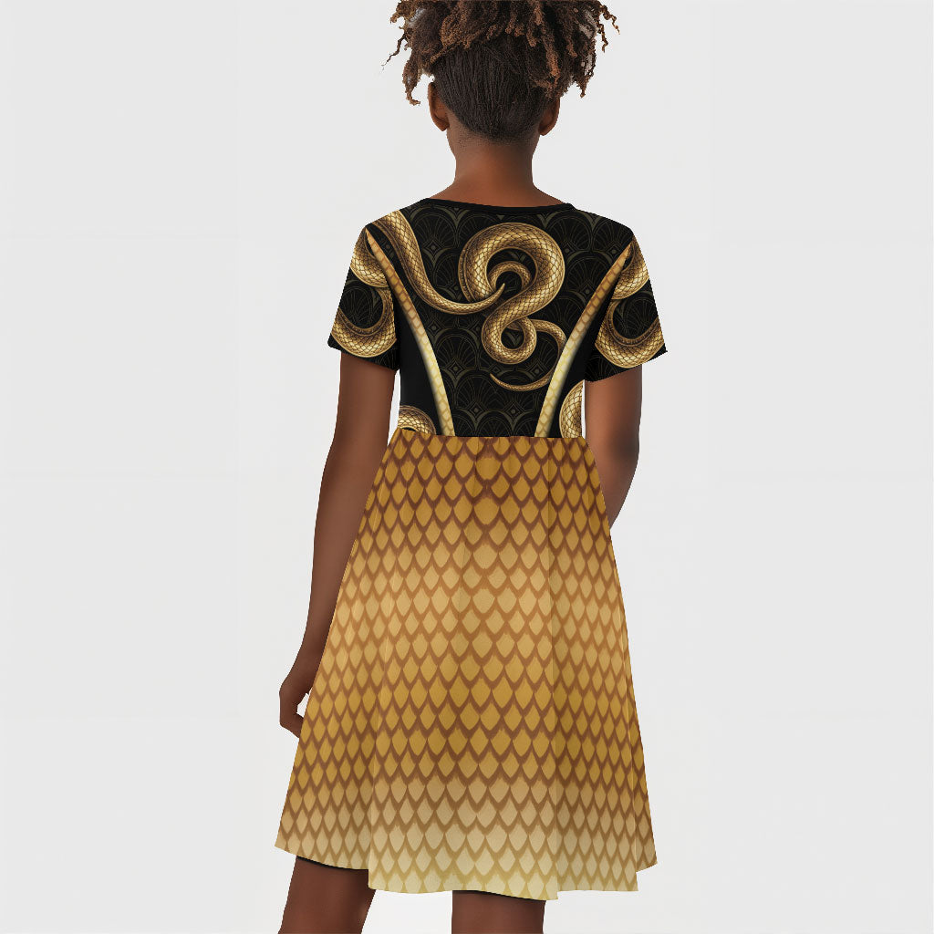 Egypt Uraeus Kid Short Sleeve Dress Gold Cobra Luxury Style