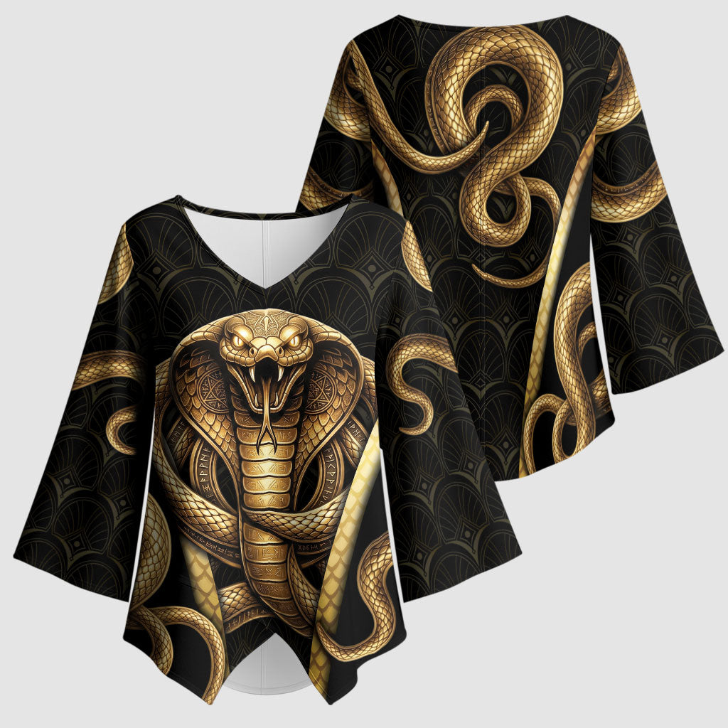 Egypt Uraeus Kimono Sleeve Blouse Gold Cobra Luxury Style