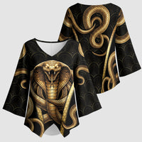 Egypt Uraeus Kimono Sleeve Blouse Gold Cobra Luxury Style