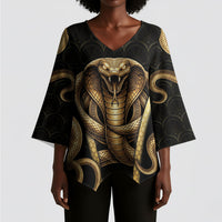 Egypt Uraeus Kimono Sleeve Blouse Gold Cobra Luxury Style