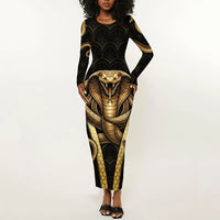 Egypt Uraeus Long Sleeve Bodycon Dress Gold Cobra Luxury Style