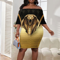 Egypt Uraeus Off Shoulder Short Dress Gold Cobra Luxury Style