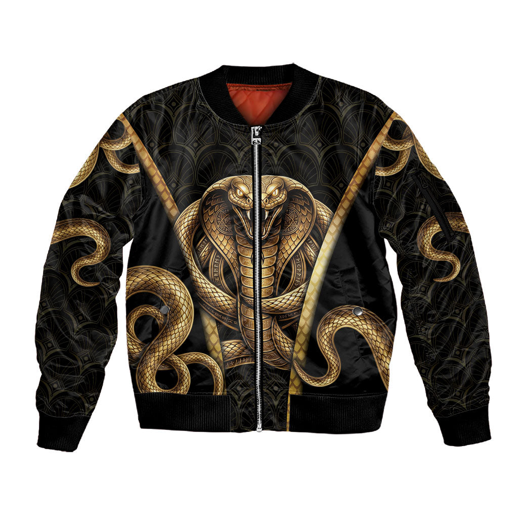 Egypt Uraeus Sleeve Zip Bomber Jacket Gold Cobra Luxury Style
