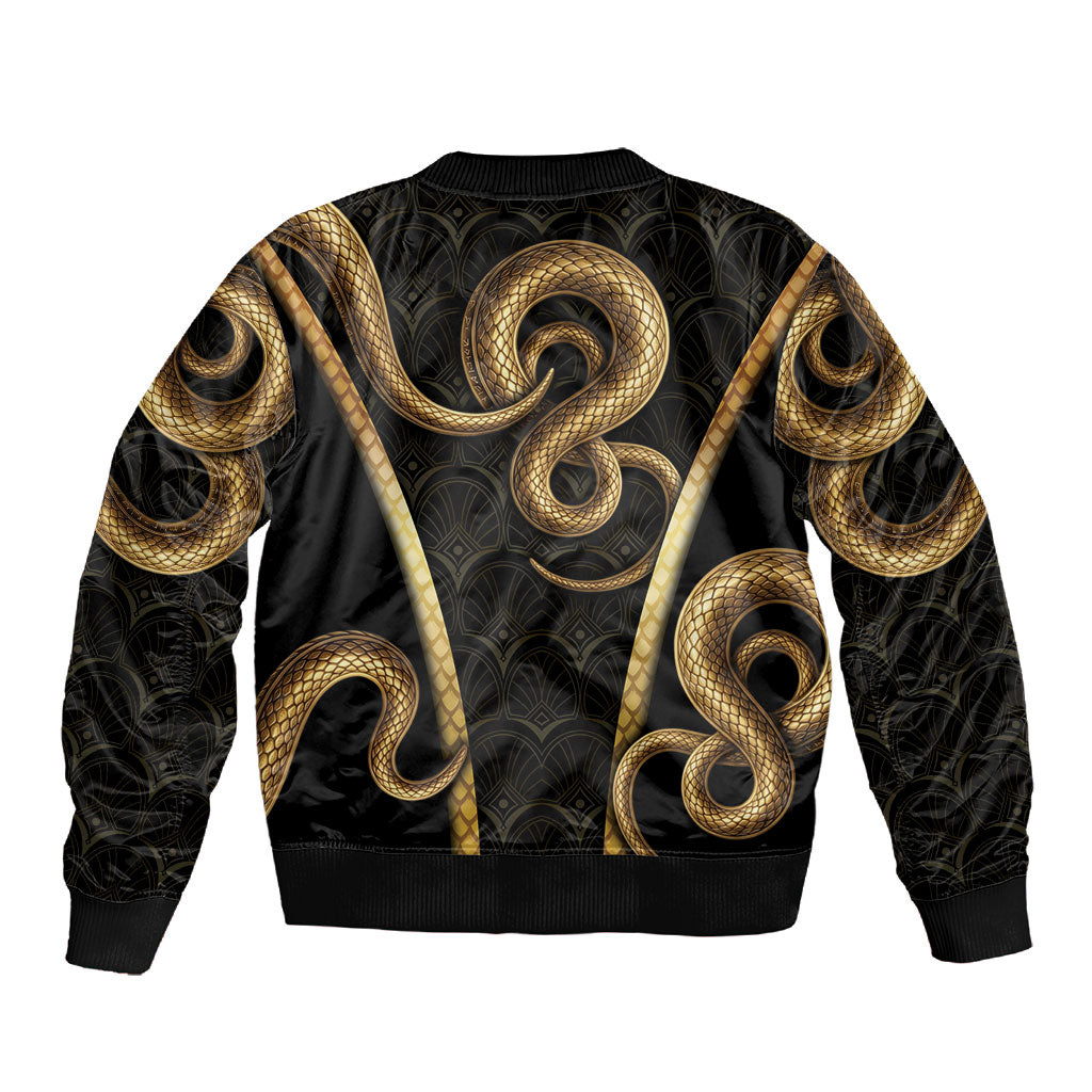 Egypt Uraeus Sleeve Zip Bomber Jacket Gold Cobra Luxury Style