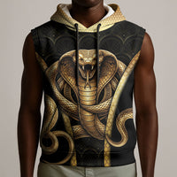 Egypt Uraeus Sleeveless Hoodie Gold Cobra Luxury Style
