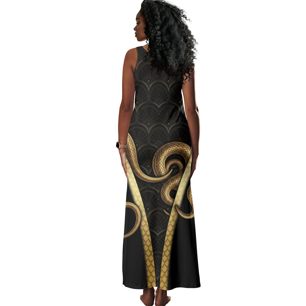 Egypt Uraeus Tank Maxi Dress Gold Cobra Luxury Style