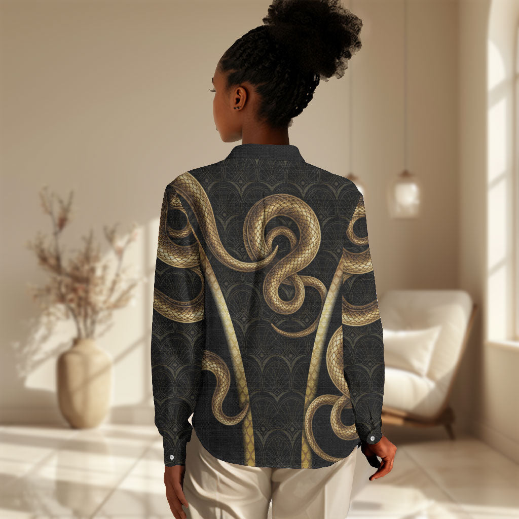 Egypt Uraeus Women Casual Shirt Gold Cobra Luxury Style