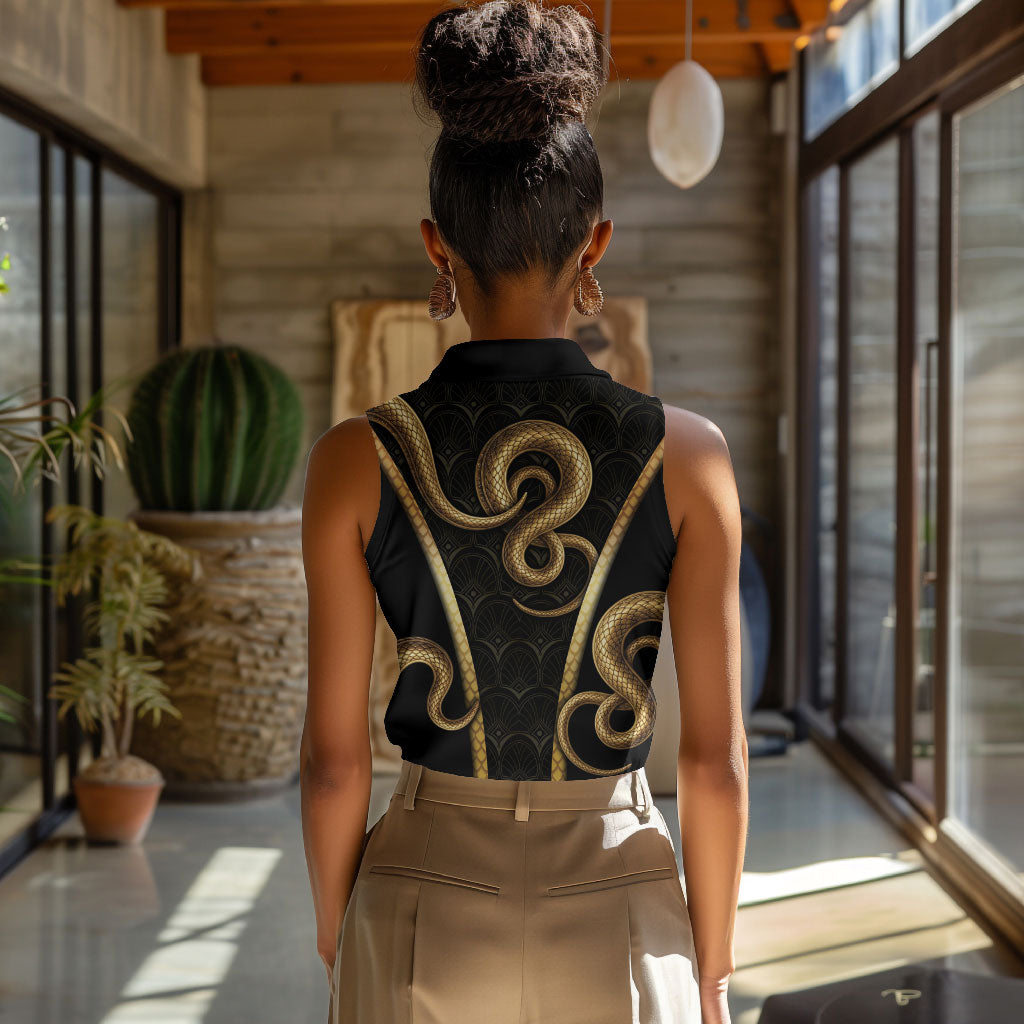 Egypt Uraeus Women Sleeveless Polo Shirt Gold Cobra Luxury Style