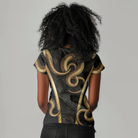 Egypt Uraeus Women V-Neck T-Shirt Gold Cobra Luxury Style