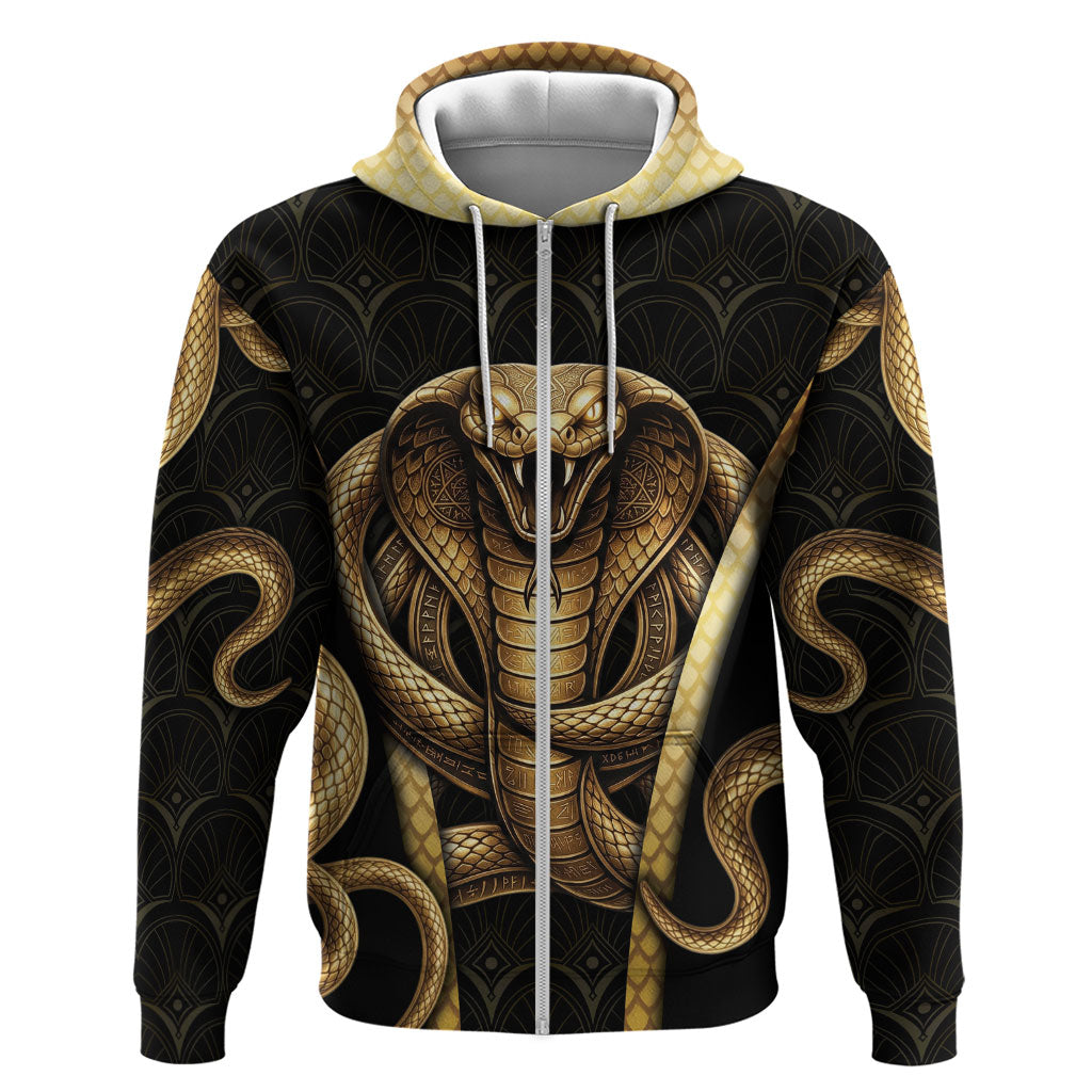 Egypt Uraeus Zip Hoodie Gold Cobra Luxury Style