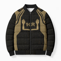 Custom Egypt KA Bomber Puffer Jacket Gold Symbol Hieroglyphic Texture