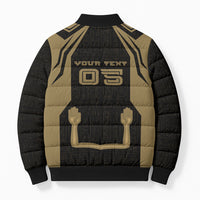 Custom Egypt KA Bomber Puffer Jacket Gold Symbol Hieroglyphic Texture