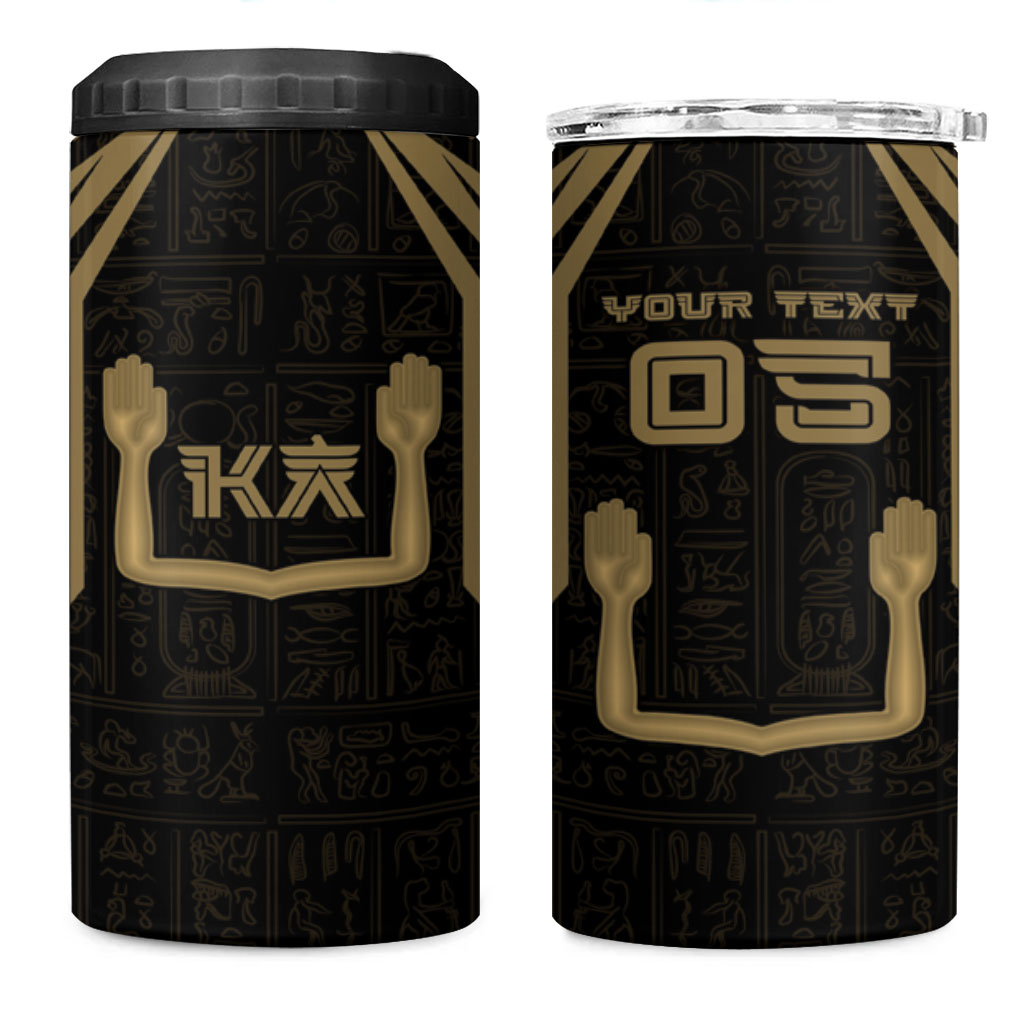 Custom Egypt KA 4 in 1 Can Cooler Tumbler Gold Symbol Hieroglyphic Texture
