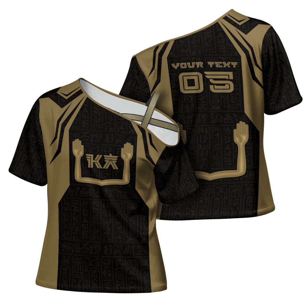 Custom Egypt KA Cross Shoulder Shirt Gold Symbol Hieroglyphic Texture