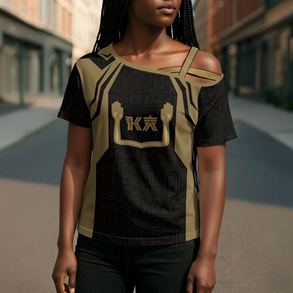Custom Egypt KA Cross Shoulder Shirt Gold Symbol Hieroglyphic Texture