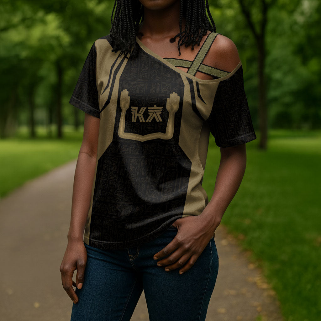 Custom Egypt KA Cross Shoulder Shirt Gold Symbol Hieroglyphic Texture